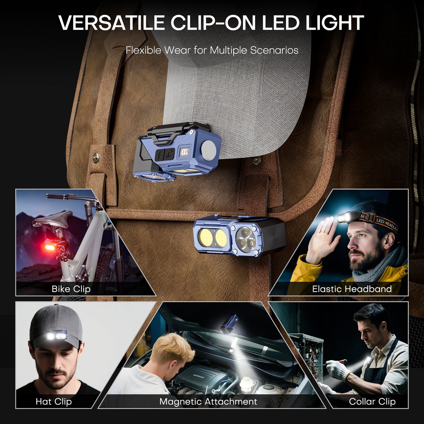 PASIION 3-in-1 Rechargeable Headlamp & Bike Light, 600 Lumens, 180° Swivel, 7 Modes, IPX5 Waterproof, Motion Sensor, Magnetic Base, Digital Display, Lightweight for Camping Essentials, Work, Home