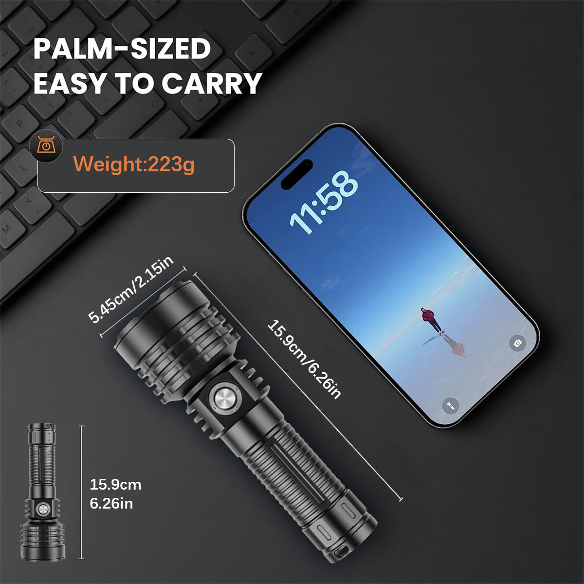 Rechargeable Diving Flashlight - 2000 Lumens IPX8 120M Waterproof Dive Light with Low-Voltage Protection, 3 Modes for Scuba Diving, Cave Diving & Emergency
