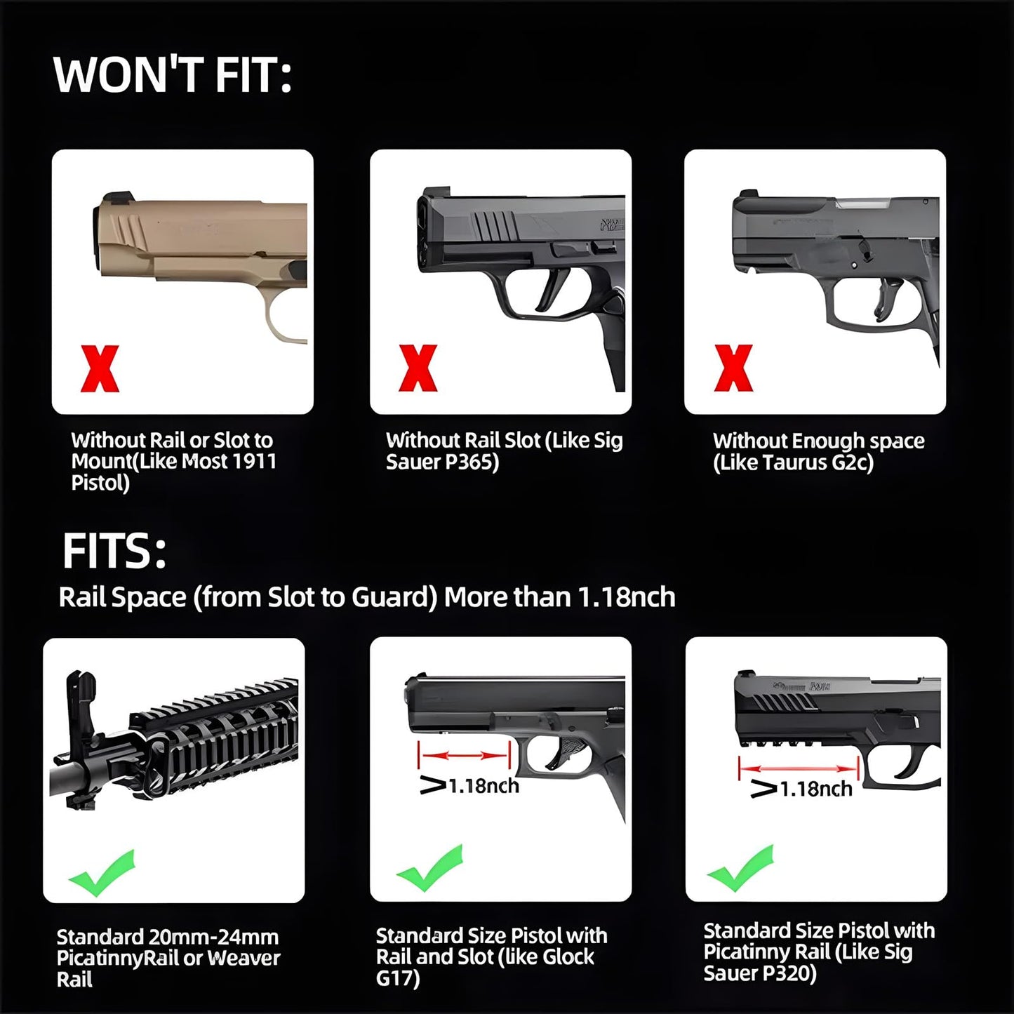Pistol Light with Red Laser – Rechargeable 800 Lumens Gun Light for Handguns, Fits Glock & Picatinny Rail, 5 Modes Gun Flashlight, Tactical Pistol Flashlight with Battery Indicator