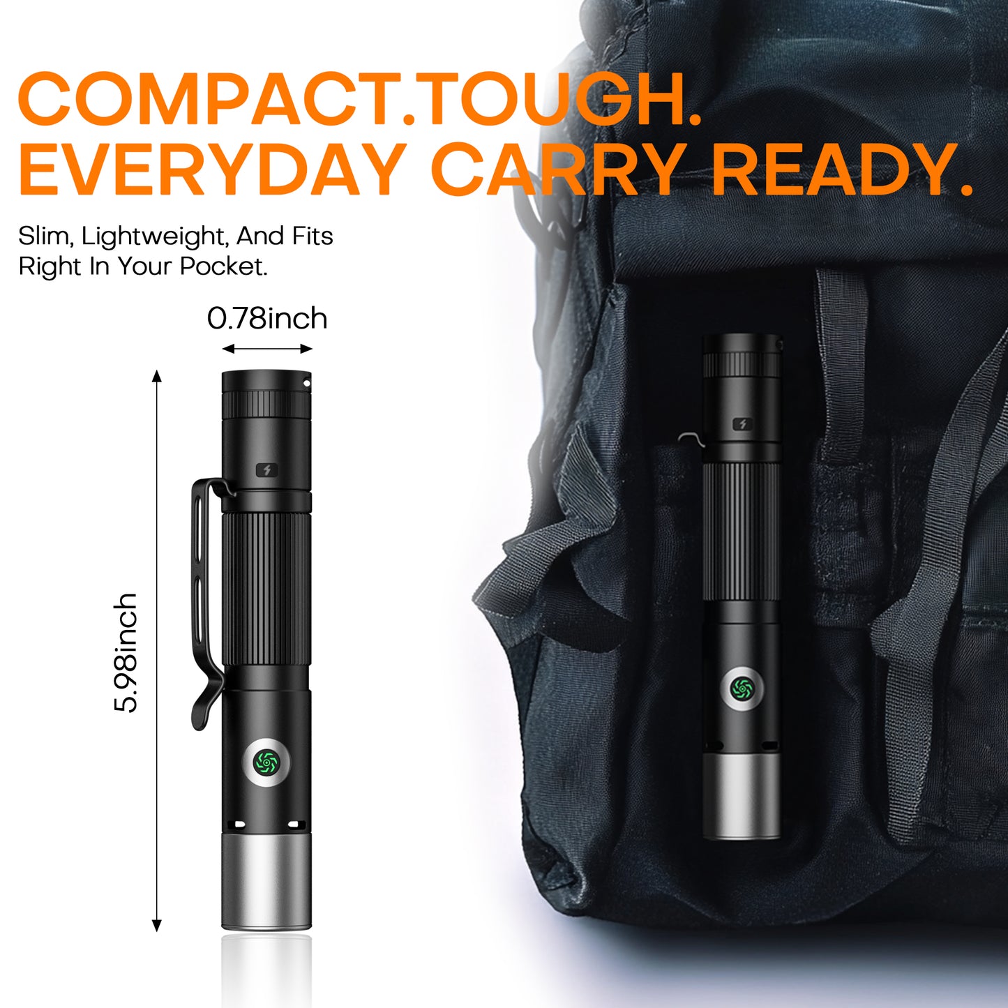 Rechargeable Small Flashlight 600 Lumens – 7-Mode Zoomable EDC Pocket Led Flashlight with Emergency Alarm, Multi-Color Side Lights, Magnetic Base, for Outdoor, Work, Home