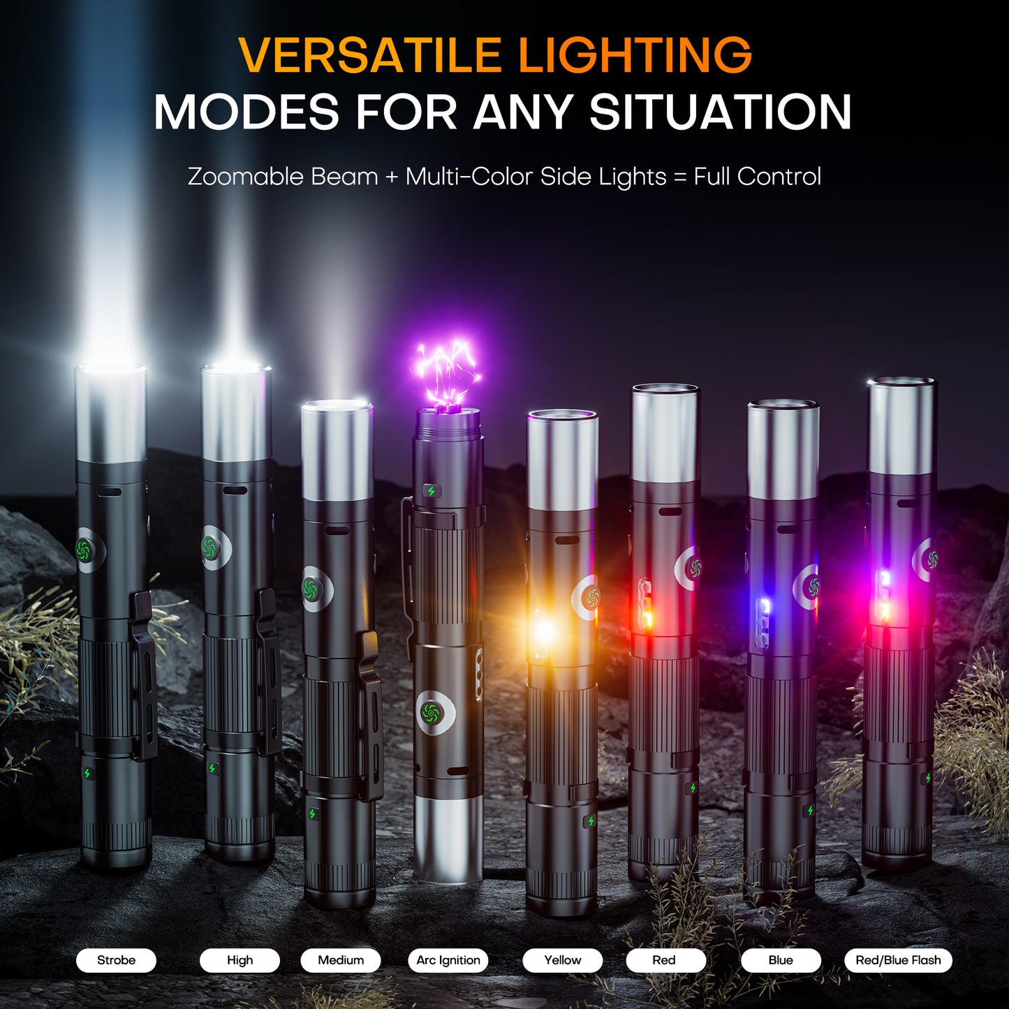 Rechargeable Small Flashlight 600 Lumens – 7-Mode Zoomable EDC Pocket Led Flashlight with Emergency Alarm, Multi-Color Side Lights, Magnetic Base, for Outdoor, Work, Home