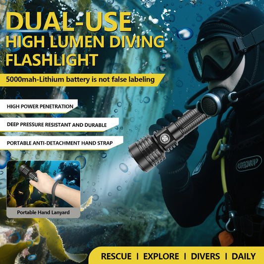 Rechargeable Diving Flashlight - 2000 Lumens IPX8 120M Waterproof Dive Light with Low-Voltage Protection, 3 Modes for Scuba Diving, Cave Diving & Emergency