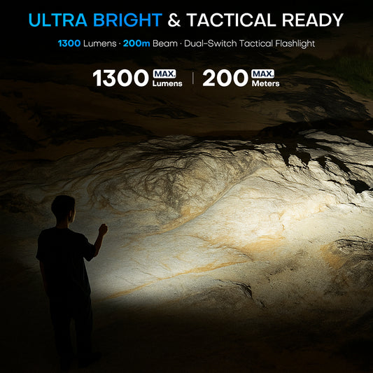 EDC Tactical Flashlight,1500 Lumen Flat Flashlights Rechargeable,Dual-Switches LED Small Flashlight with Digital Display,Stainless Steel 8 Modes Pocket Flash light for Home, Camping,and Emergency Use