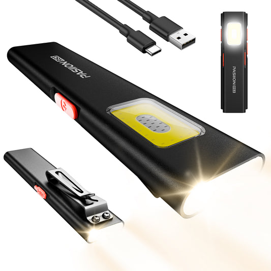 Flat EDC Flashlight Rechargeable,Small Pocket Flash Light with 500 Lumens, Magnetic & Clip Design, Dual Light Sources, Mini USB-C LED Flashlight, IPX5 Waterproof for Home, Camping and Emergencies