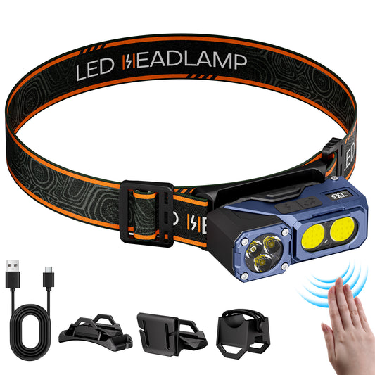 PASIION 3-in-1 Rechargeable Headlamp & Bike Light, 600 Lumens, 180° Swivel, 7 Modes, IPX5 Waterproof, Motion Sensor, Magnetic Base, Digital Display, Lightweight for Camping Essentials, Work, Home